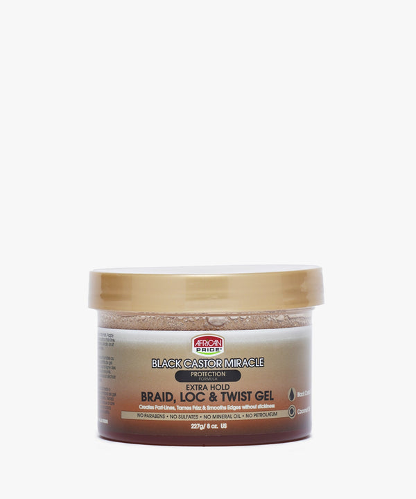 African Pride Black Castor Miracle Braid, Loc & Twist Gel 8oz.