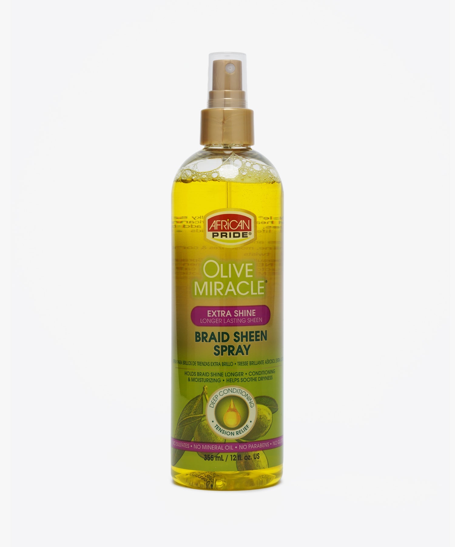 African Pride Olive Miracle Extra Shine Braid Sheen Spray 355 ml