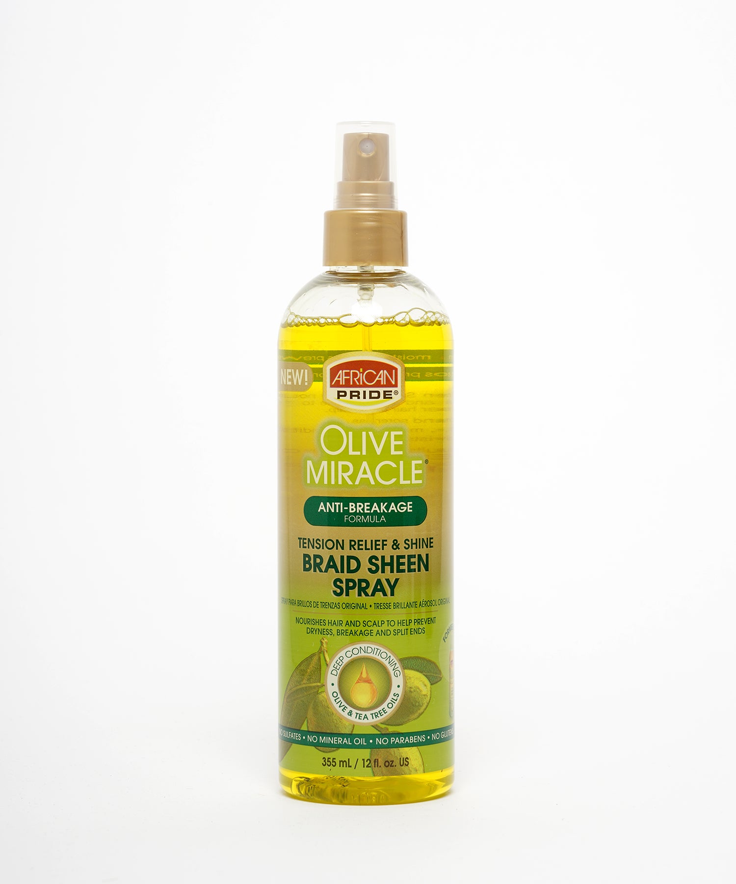 African Pride Olive Miracle Tension Relief & Shine Braid Sheen Spray 355 ml