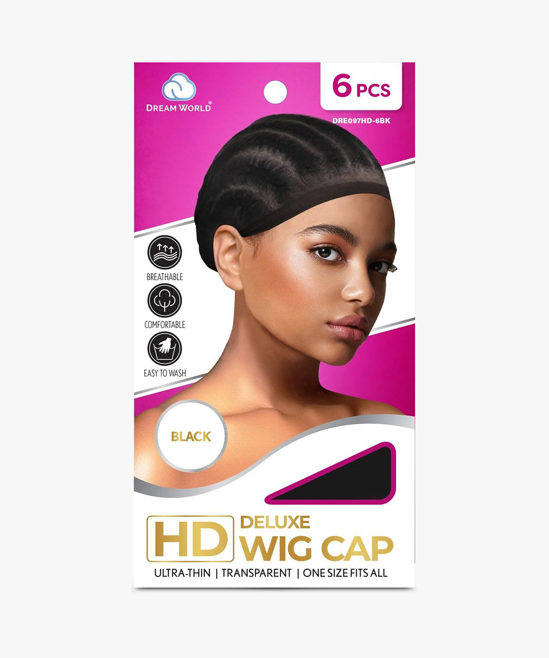Dream World HD Deluxe Wig Cap 6 Pcs Black #DRE097HDNA-6BK