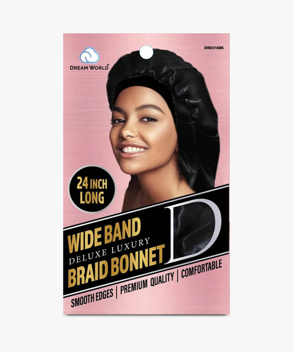 Dream World Wide Band Braid Bonnet (24 Inches Long) #DRE174BK
