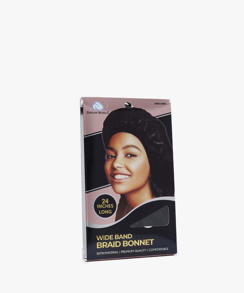 Dream World Wide Band Braid Bonnet (24 Inches Long) #DRE174BK